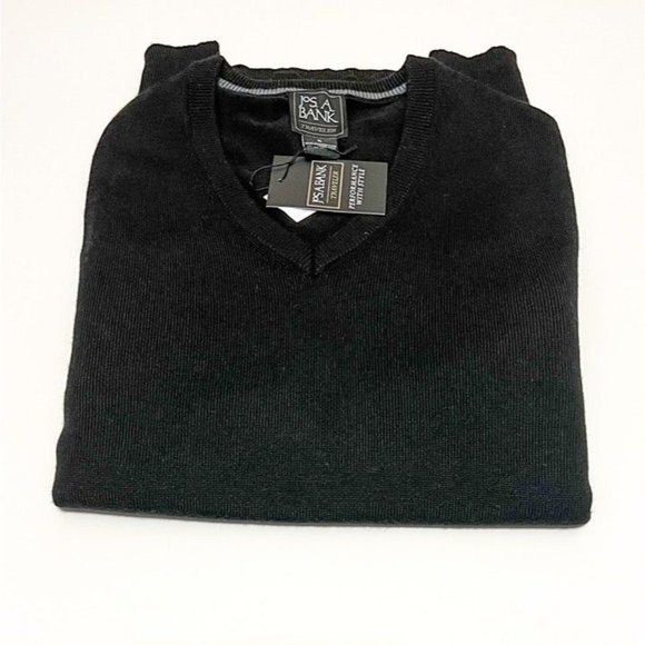 Jos A Bank NWT Sz XL Black Traveler Collection Merino Wool V-Neck Sweater - Picture 2 of 5
